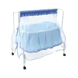 Kiddery Lyra Baby Cradle New Improved Mattress Design | Mosquito Protection Net | All Wheel Lock | Smooth Swing | Jhula | Palna | Uyyala | 0-8 Months | Blue