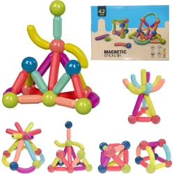 Kiditos DIY STEM Magnetic Sticks and Balls Building Blocks Toy for Kids, Magnetic Balls and Rods Set Kids Montessori Toys Stacking Toys for Kids Age 3+ Years (42 Pcs), Multi