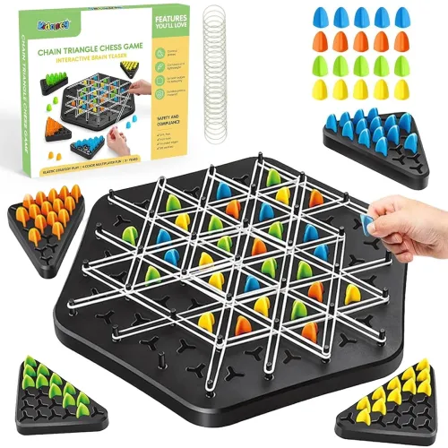 Image of Kidology Chain Triangle Chess Game – Triggle Rubber Band Game for Kids & Adults | Fun Family Board Game Toys, Brain Teas
