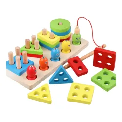 Kidology Kids Wooden Stacking Toys, Shape Sorting Board & Wooden Toddler Fishing Toys, Shape Color Recognition Educational Blocks Matching Puzzle Preschool Learning Toys for Kids Boys & Girl...