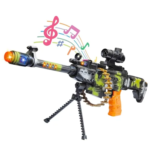 Image of kidoyz Revolving Machine Gun Toy with Stand and Carry Strap, Flashing Lights & Sound Effect | Army Printed /Multi Color