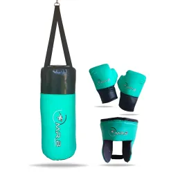 Kids Boxing Kit with Filled Punching Bag, Gloves and Headgear, Age 7-13 Years (C Green)