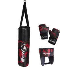 Kids Boxing Kit with Filled Punching Bag, Gloves and Headgear, Age 7-13 Years (Red Army)