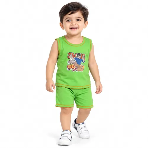 Image of Kids Boys Cotton Printed Sleeveless Top & Bottom Set 3 months-4 Years