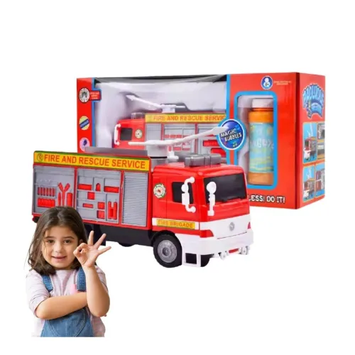Image of Kids Mandi Bubble Fire Fighting Truck Toy | Electric Bubble Fire Engine with Music & Flashing Lights | Cartoon Emergency