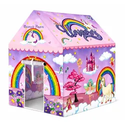 Kids Play House Tent for Boys & Girls, Foldable Indoor Play Tent House, Jumbo Size Playhouse with Roll-Up Door, Lightweight Printed Pretend Play House, Multiple Theme Designs (Unicorn Tent)