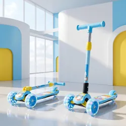 Kids Scooter Bunny with LED Wheels, Kick for Kids with Adjustable Foldable Design, Skating Style Alternative to Cycle, Ideal Up to 50 Kg,Blue