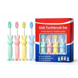 Kids Toothbrush Set of 4 – Extra Soft BPA Free Bristles Baby Toothbrush for Kids