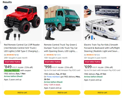 Image of kids toy cars at minimum 61% Discount