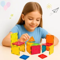 Kidsmate 16-Pcs Magnetic Tiles Set | Brain Boosting Fun & Educational STEM Learning Toy | Strong Magnetic Blocks for Creative Building | Colorful Magnetic Tiles for Boys & Girls 3-8 Yrs - Mu...
