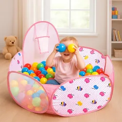 Kidsmate Foldable Hexa Ball Pool for Kids | Pop-Up Playhouse with Dotted Print & Mesh Walls | Indoor and Outdoor Activity Ball Pool for Toddlers 2 Years & Above | Balls not Included -Pink