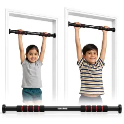 Kidsmate Hanging Rod and Pull Up Bar for Kids | Exercise Rod for Kids & Adults | 100 Kg Capacity | Stretching Bar for Growth, Posture & Exercise | No Drill Installation with Safety Lock - Bl...