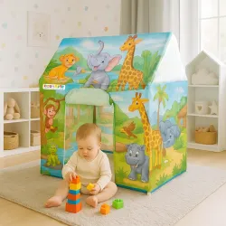 Kidsmate Jungle-Themed Play Tent for Kids | Lightweight & Foldable Pop-Up Tent with Cute Animal Prints | Indoor & Outdoor Portable Toy House for Boys & Girls of Age 2 Yrs & Up - Tropical Jun...
