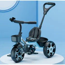Kidsmate Junior Tricycle for Kids with Parental Control | Cycle for Kids 1-4 Years | Baby Cycle | Bicycle with Storage Basket, Cushion Seat and Seat Belt Carrying Capacity 30 Kgs (Blue)