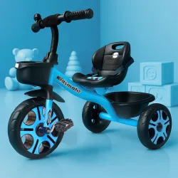 Kidsmate Ninja Plug N Play Durable Kids/Baby Tricycle, Storage Basket, Cushion Seat and Seat Belt for 12 Months to 48 Months Boys/Girls/Carrying Capacity Upto 30 Kgs (Blue)