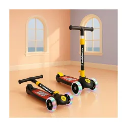 Kidsmate Speedy Kick Scooter for Kids (ISI Certified) with LED Wheel Lights, Height Adjustable Handlebar & Foldable Design & Rear Brakes for Kids of Age 3+ Years (Black)