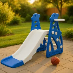 Kidsmate Super Slide for Kids 2-5 Yrs | Indoor & Outdoor Slide with Basketball Ring | Anti-Slip Steps & Safe Rounded Edg