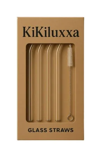 Image of KiKiluxxa Reusable Glass Straws with Cleaning Brush Pack-5