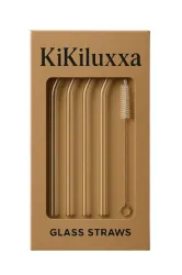 KiKiluxxa Reusable Glass Straws with Cleaning Brush Pack-5