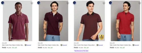 Image of KILLER Flat knit Men Solid Polo Neck Cotton Blend Maroon T-Shirt at minimum 70%