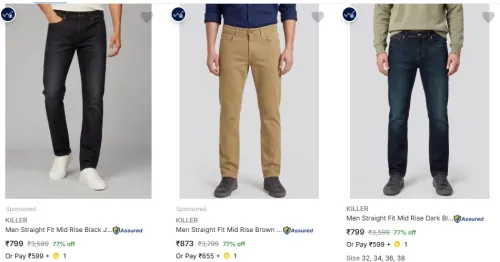 Image of Killer Jeans At 799 at minimum 75% Discount