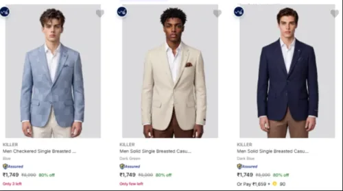Image of KILLER Men's Readymade Blazers at minimum 80% Discount