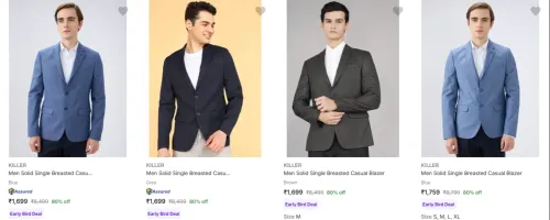 Image of Killer Men's Readymade Blazers upto 80% Discount