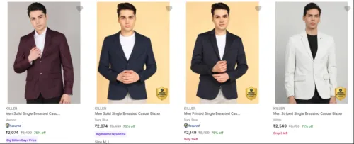 Image of Killer Men's Readymade Blazers at minimum 70% Discount