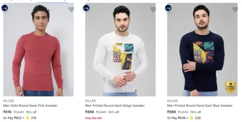 Image of KILLER Men's Sweaters at minimum 76% Discount