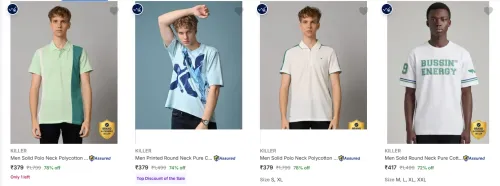 Image of KILLER Men's T-shirts at minimum 72% Discount