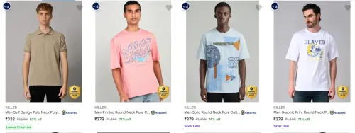 Image of KILLER Men's T-shirts at minimum 74% Discount