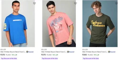 Image of KILLER Men's T Shirts at minimum 74 % Discount