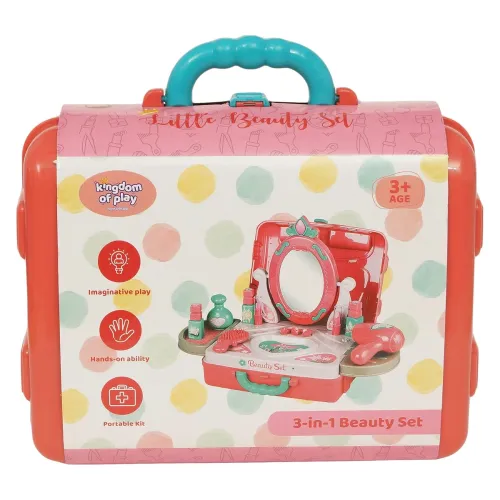 Image of Kingdom of Play 2-in-1 Beauty Set Briefcase for Kids, Portable Makeup and Salon Pretend Play kit with Stylish case Desig