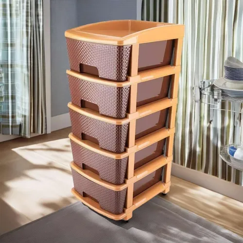 Image of Kingmart 5-Layer Modular Plastic Storage Drawer - Brown
