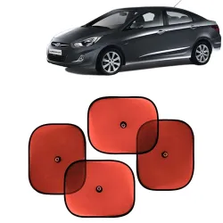 KINGSWAY Car Window Curtain Sticky Sun Shades Compatible with Hyundai Verna, (Year 2006-2010), Universal Fit Sunshades for Side Window, Rear Window, Red Color, 4 Pieces