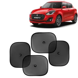 KINGSWAY Car Window Curtain Sticky Sun Shades Compatible with Maruti Suzuki Swift, (Year 2018-2020), Universal Fit Sunshades for Side Window, Rear Window, Black Color, 4 Pieces