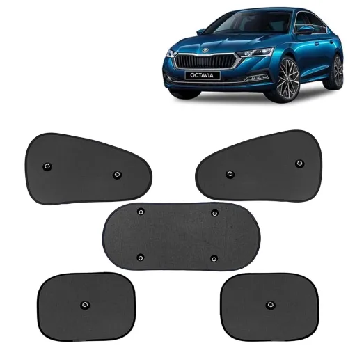 Image of KINGSWAY® Car Window Curtain Sticky Sun Shades for Skoda Octavia (2021 Onwards), Universal Fit Sunshades for Side Window