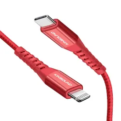 Kinsound USB Type-C to Lightning Cable 4Ft | Apple MFi Certified | Nylon Braided Fast Charging Cord for iPhone iPad Mac | Data Sync & Quick Charge | Red
