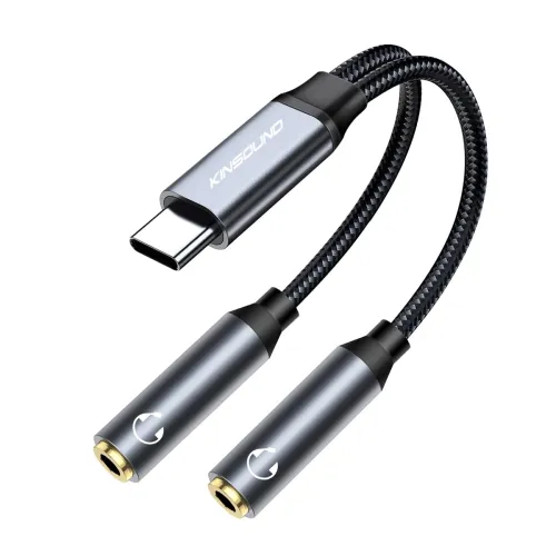 Image of Kinsound USB Type C to Dual 3.5 mm Audio Jack Connector with DAC Headphone Converter Adapter for Galaxy S22 /S21 /S20 Pl