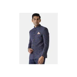 KISAH Mens Blue Cotton Blend Sherwani