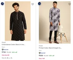 Kisah Mens Kurtas at minimum 85% Discount