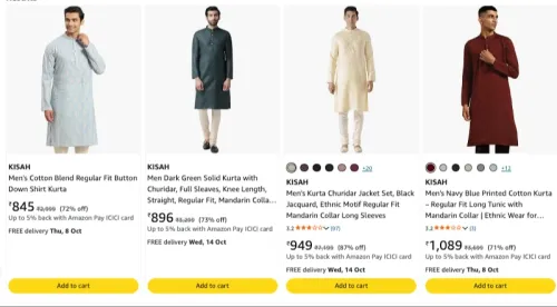 Image of KISAH Men's Kurtas upto 87% discount 