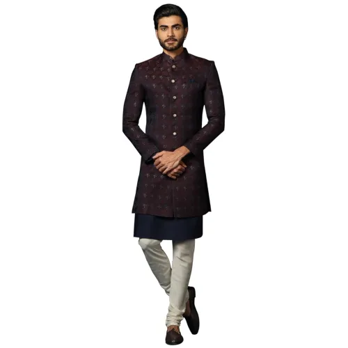 Image of KISAH Men's Navy Blue and Black Indo-Western Kurta 