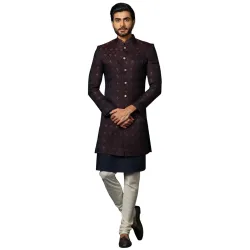 KISAH Mens Navy Blue and Black Indo-Western Kurta