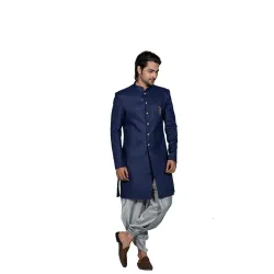 KISAH Mens Sherwani Dhoti Set Cotton Blend Solid Dyed