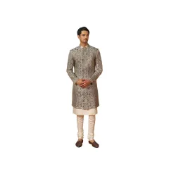 KISAH Men’s Silk Blend Kurta Sherwani Churidar Set