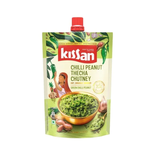 Image of Kissan Chilli Peanut Thecha Chutney, 200g, For Traditional Flavours, With Green Chilli, Garlic & Peanuts, Silbatta Like 
