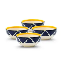 KitchEase Moroccan Print Blue Ceramic Bowl Set of 4
