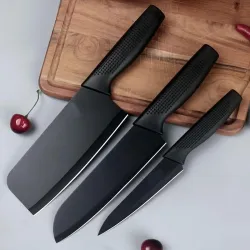 Kitchen Knife Set, 3-Piece, High Carbon Stainless Steel, Chef Utility Santoku Knives with Ergonomic (Black)