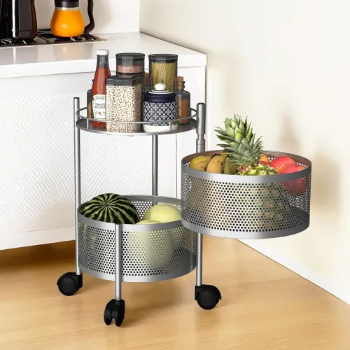 Image of Kitchenstory 2-Layer 360° Revolving Storage Rack – Silver